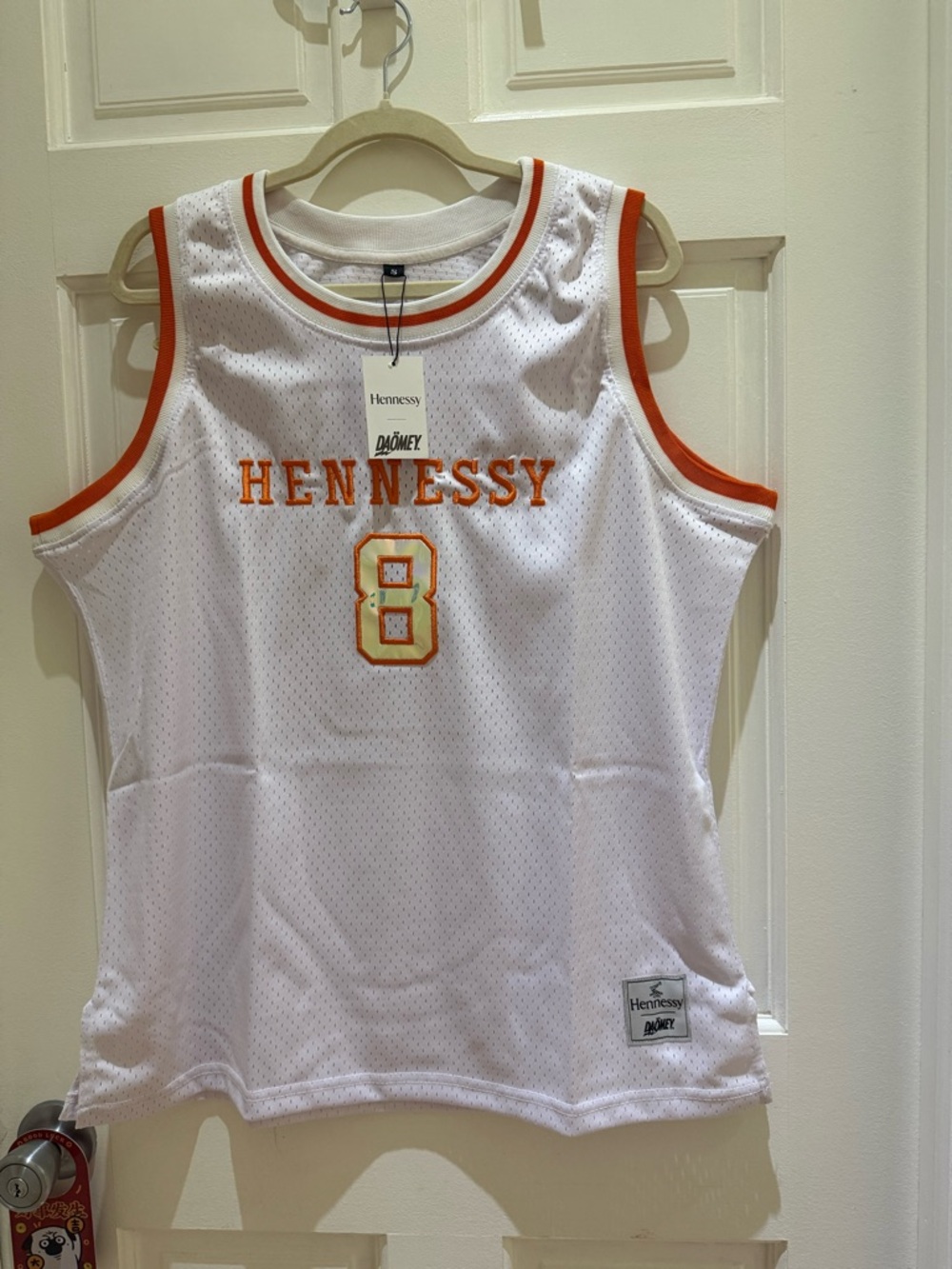 Henne White and Orange Mesh Basketball Jersey with Embroidered Number 8